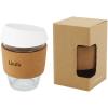 Lidan 360 ml borosilicate glass tumbler with cork grip and silicone lid
