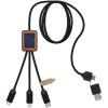 SCX.design C38 40W 5-in-1 rPET light-up logo charging cable with squared wooden casing