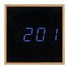 Desk clock with black display and blue LED display
