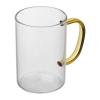 Glass mug with coloured handle