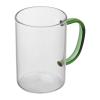 Glass mug with coloured handle