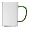 Glass mug with coloured handle
