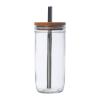 Glass mug with bamboo lid and straw, 650 ml