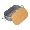 Lunchbox with bamboo lid and clamp closure.