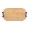 Lunchbox with bamboo lid and clamp closure.