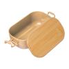 Lunchbox with bamboo lid and clamp closure.