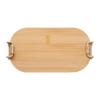 Lunchbox with bamboo lid and clamp closure.