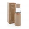 Ukiyo glass hydration tracking bottle with sleeve