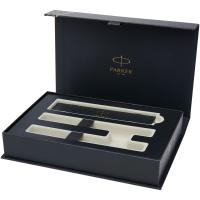 Parker IM achromatic ballpoint and rollerball pen set with gift box (black/blue ink)
