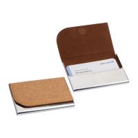 Metal business card holder with cork surface