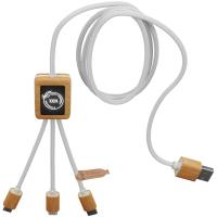 SCX.design C39 3-in-1 rPET light-up logo charging cable with squared bamboo casing