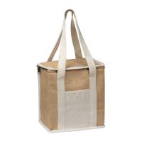 Jute cooler bag with long handles.