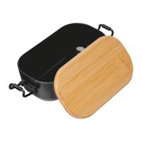 Lunchbox with bamboo lid and clamp closure.